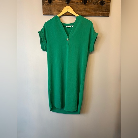 Reitmans Green Tunic Dress with Mandarin Collar and Cap Sleeves size XS - Picture 3 of 14